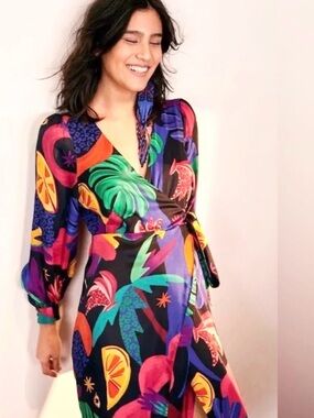 Farm Rio Mystic Jungle Wrap Jumpsuit Women Size M Multi-Color Beaded Tie